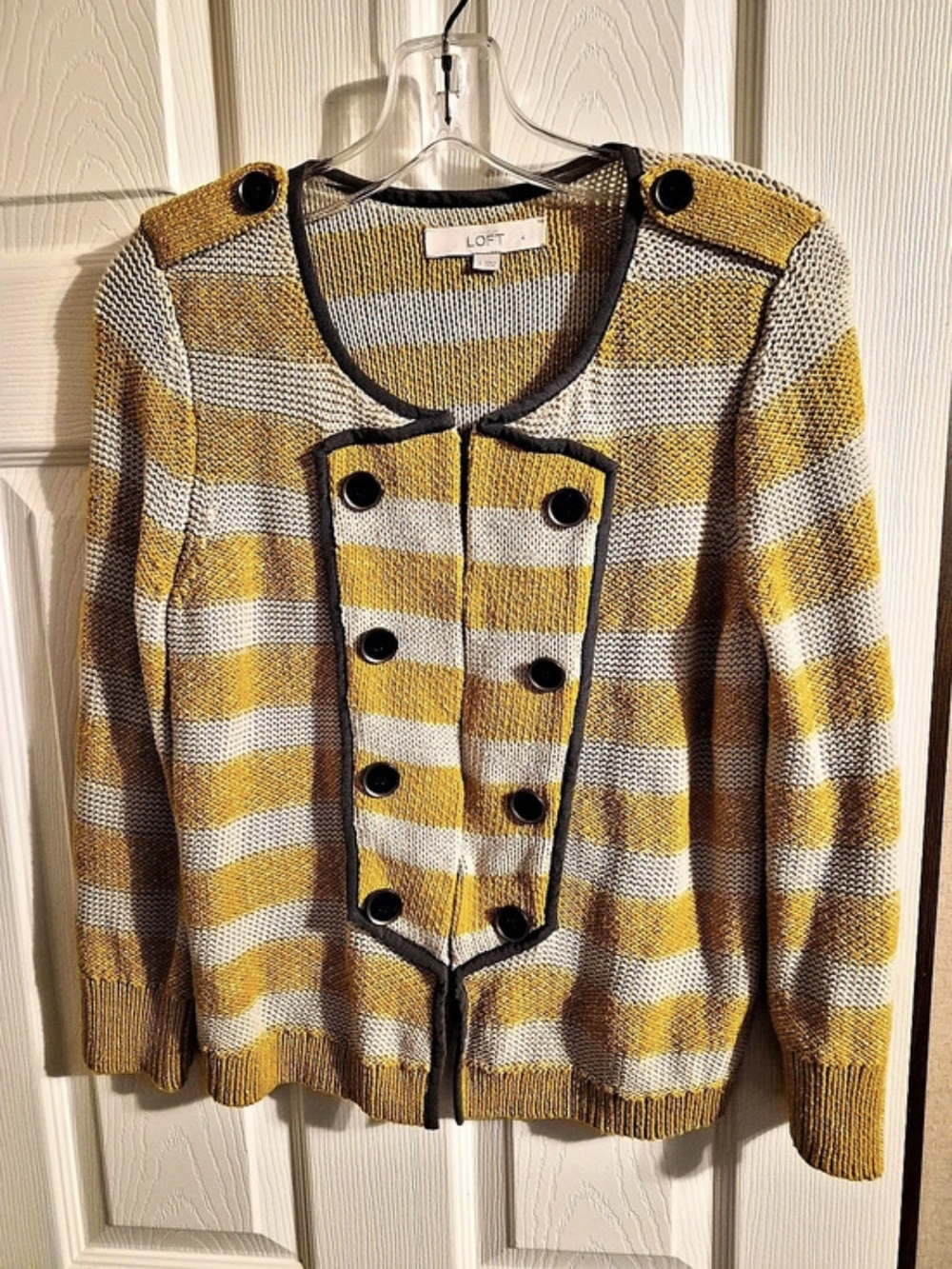 LOFT Striped Military Cardigan Yellow & Tan Size Small